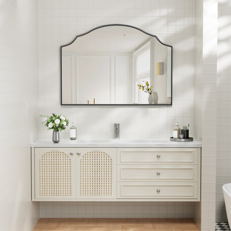 Miroir de salle de bain mural 26 po x 36 po, cadre en aluminium antirouille, verre incassable, Noir