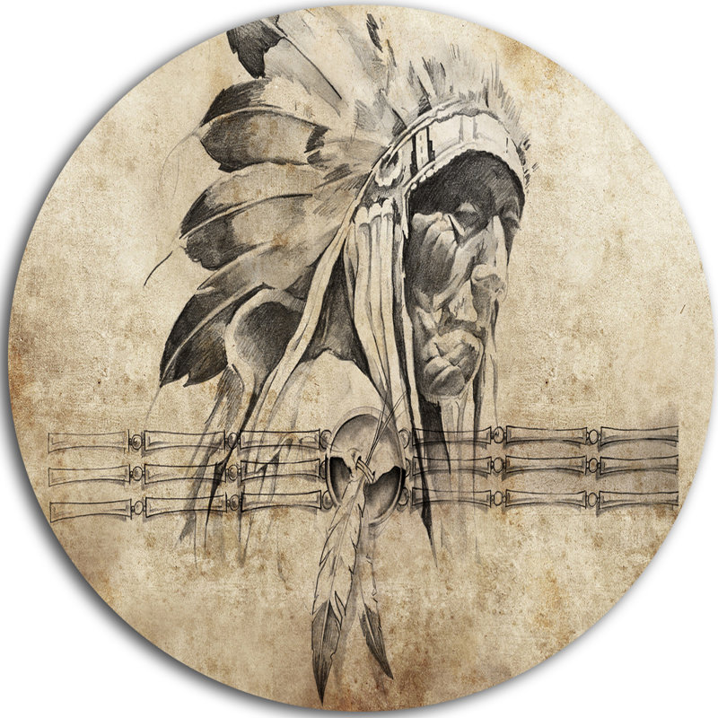« american indien warrior tatouage sketch », impression sur métal, H 23 po x l 23 po x P 1 po