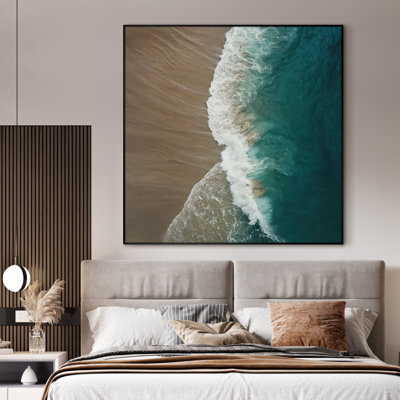Extra Large Wall Art Fabric Print - Beach Ocean Landscape for Coastal Home Artwork Decor for Living Room or Bedroom - "Frame Assembly Required (Unfinished Frame)"