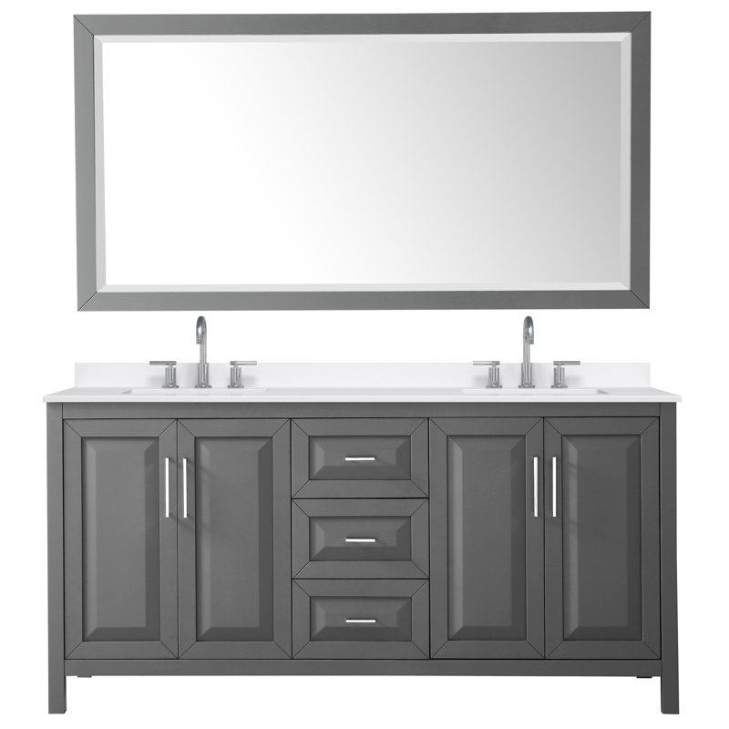 Daria 72 in. with Mirror Vanity, White Quartz, Gray, Polished Chrome