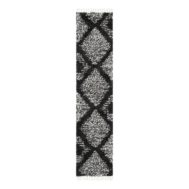 Tapis noir / blanc à motif abstrait Rodney, Tapis de couloir 2 pi 7 po x 12 pi