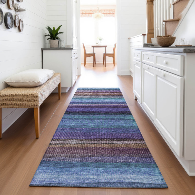 Machine Washable Indoor/Outdoor Xhevrie Blue Rug, Runner 2'3" x 7'6"