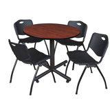 Regency Kobe Round X-Base Breakroom Table, 4 M Stack Chairs