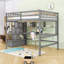 Lit mezzanine double en bois avec bureau intégré et escalier de rangement-1178742081