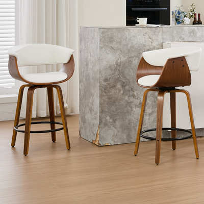 Modern Upholstered 30'' Swivel Wood Bar Stools