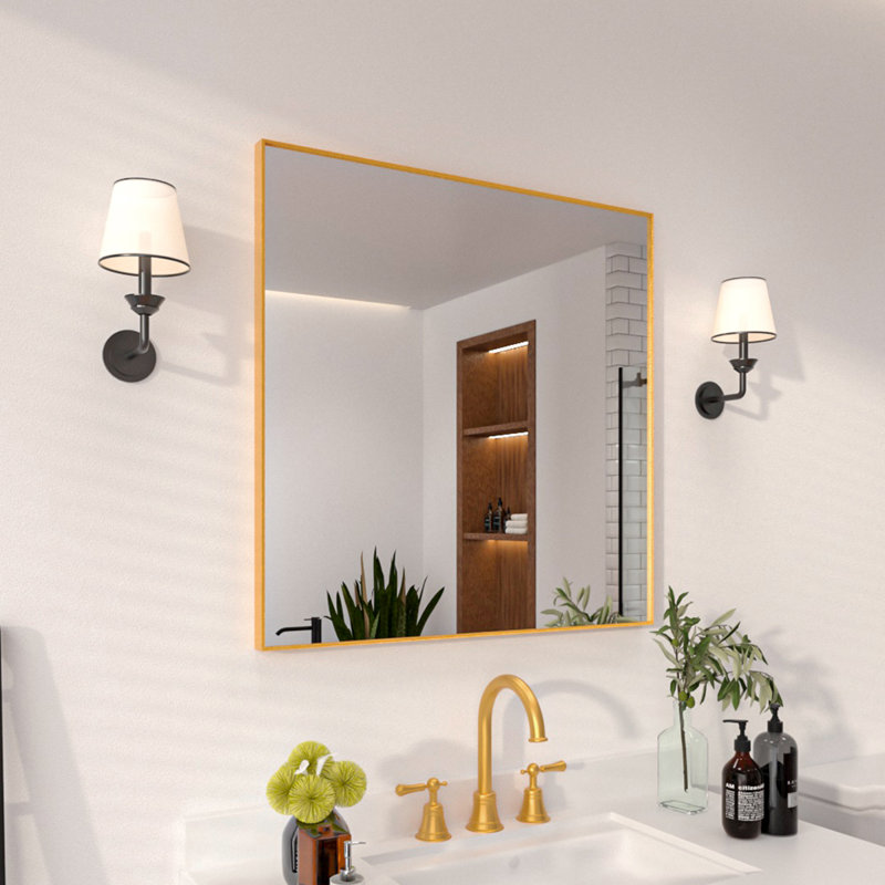1.3" Thick Rectangle Metal Framed Bathroom Vanity Mirror, Decorative Mirror Wall Mirror with Tempered Glass, 30" x 30"