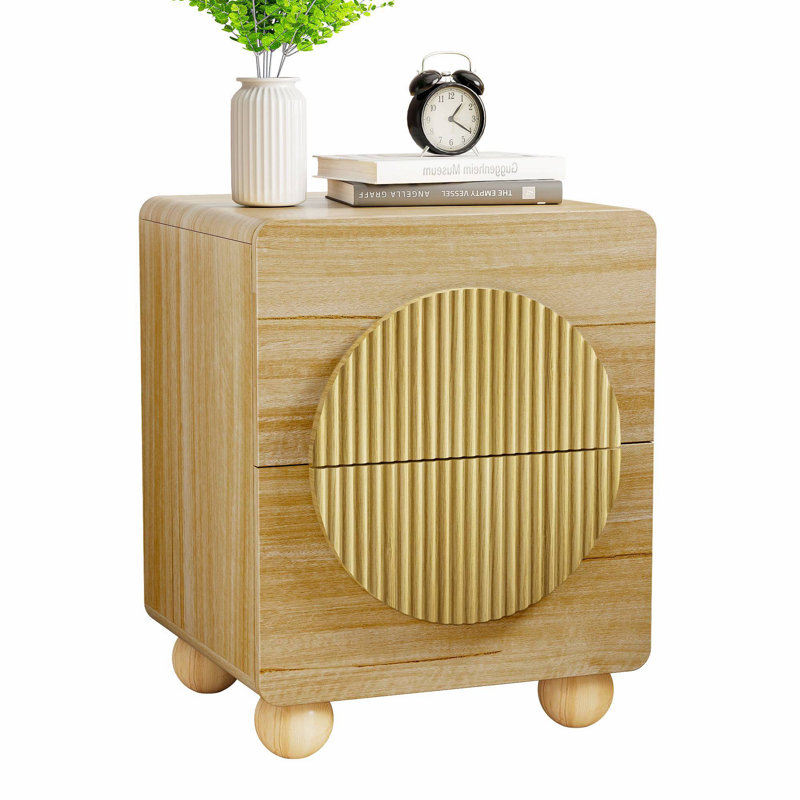 Mid-Century Fluted Nightstand with Moon Handle, Natural, Individual