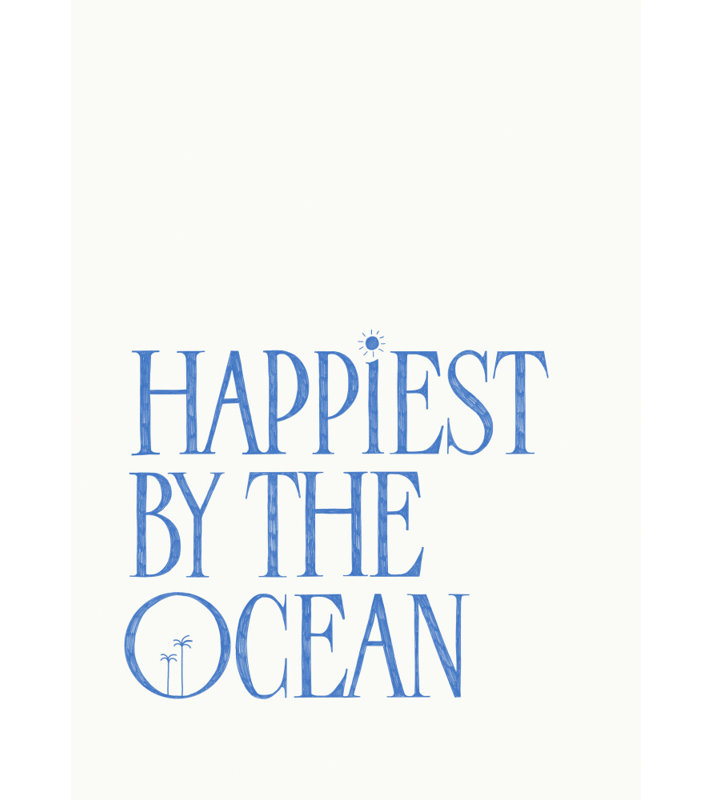 «Happest by the Ocean - Summer Hand lettresing Text A Quote», art mural texturé encadré, Argent, H 24 po x l 18 po