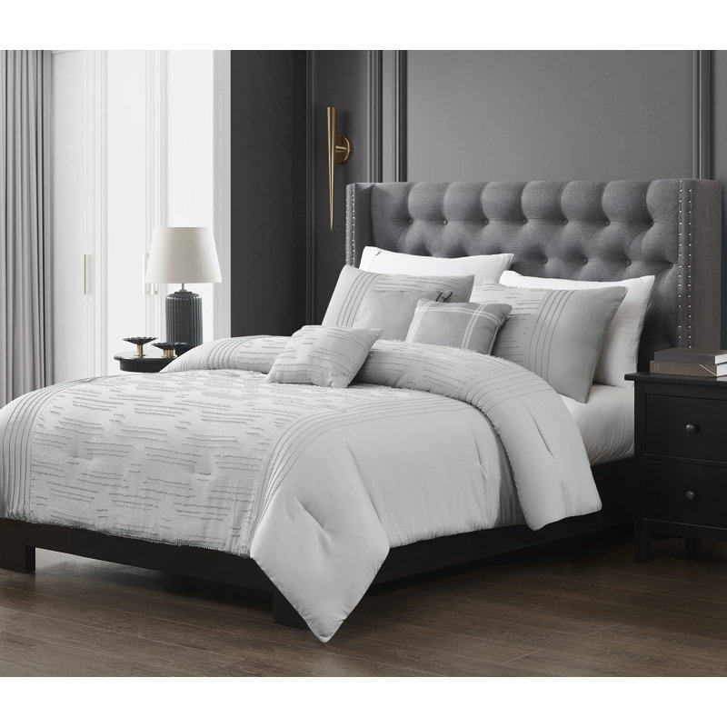 Ensemble d'édredon avec coussins décoratifs Dash Hotel Styles, Édredon très grand et 2 taies décoratives stand, gris