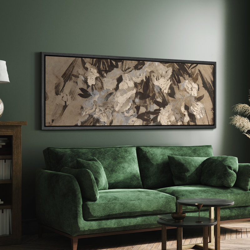 «Rustic Countryside Monochlorals Florals Abstract Flower», reproduction d'art sur toile, H 20 po x l 60 po