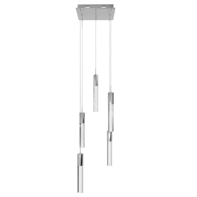Glacier 5 - Light Pendant, Chrome, Clear Solid Crystal Bubbled Prisms
