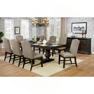 Contemporary Warm Gray Espresso Set Solidwood Dining Room Furniture Table W Leaf  Chairs