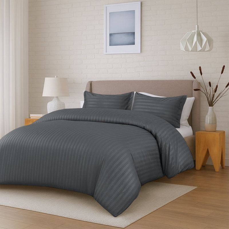Aspire Homeware 3 Piece Hotel Quality Dyed Duvet Complete Set with Pillowcases for Premium Comfort, Grey