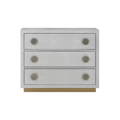 Armoire console argentée en similicuir de crocodile avec plusieurs tiroirs pratiques