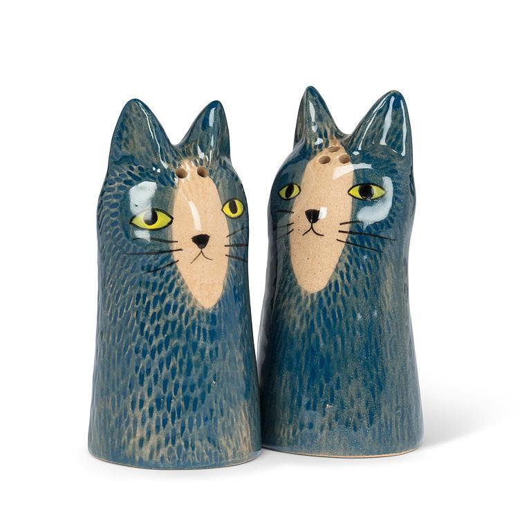 Blue And Tan Cats Salt & Pepper Shaker, Blue-Tan