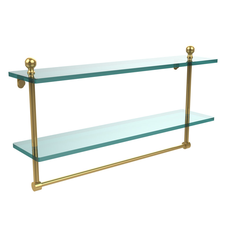Étagère murale à 2 niveaux avec barre à serviettes Morosini, Laiton poli, 12"H x 22"W x 5"D