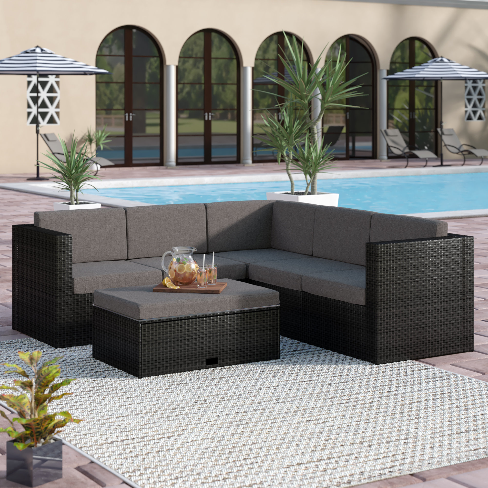 Sol 72 Outdoor™ Cotswald 4 Piece Rattan Sectional Seating Group with