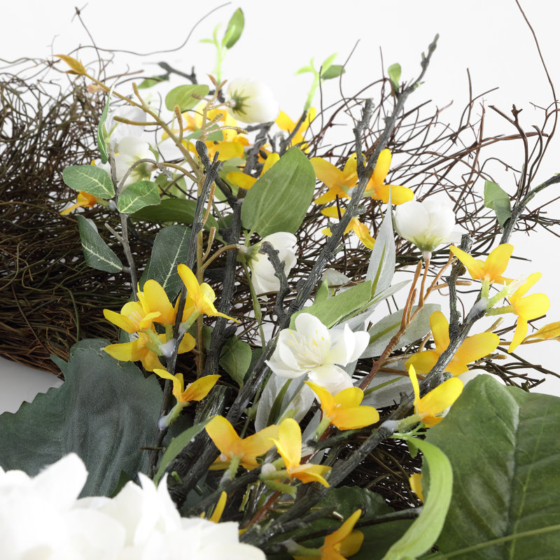26" Multicolor Faux Hydrangea and Spring Blossom Wreath