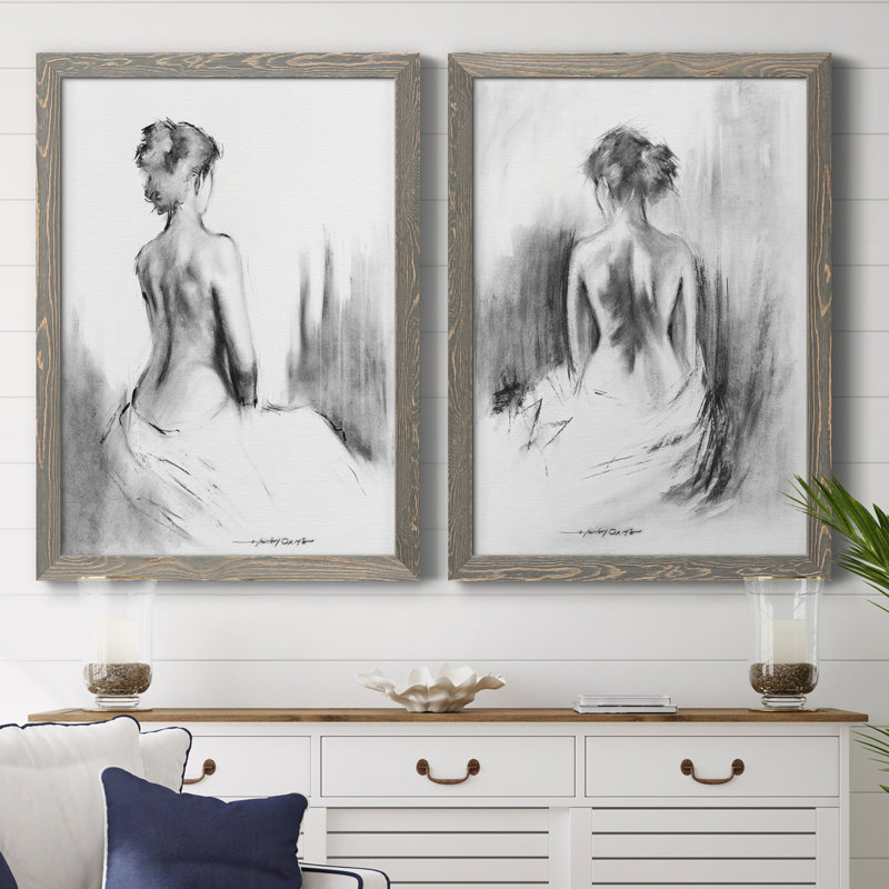 «Soft Silhouette I», ensemble de 2 reproductions d'art, H 24 po x l 36 po, Toile avec cadre érable, Gris
