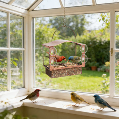 Mangeoire à fenêtre pour fenêtre avec ventouses robustes, mangeoire en métal à vue large pour l'observation facile des oiseaux