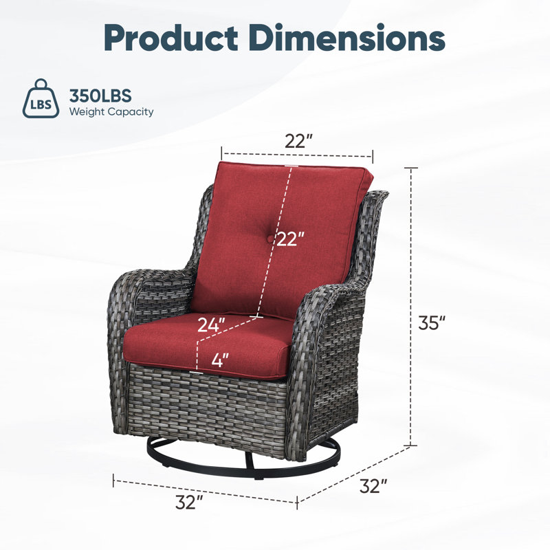 Swivel and sliding wicker patio chairs, Gris, Rouge