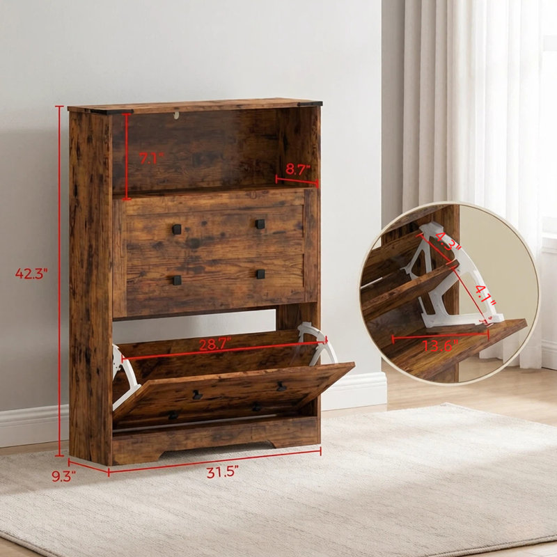 Meuble à chaussures étroit et moderne, organisateur de chaussures avec 2 tiroirs rabattables pour entrée ou couloir.
