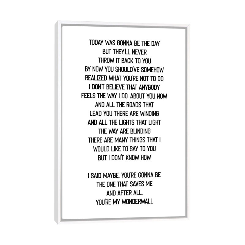 Wonderwall-impression d’art textuel, Aucun mat, Toile blanche encadrée, H 26 po x l 18 po x 1,5 po