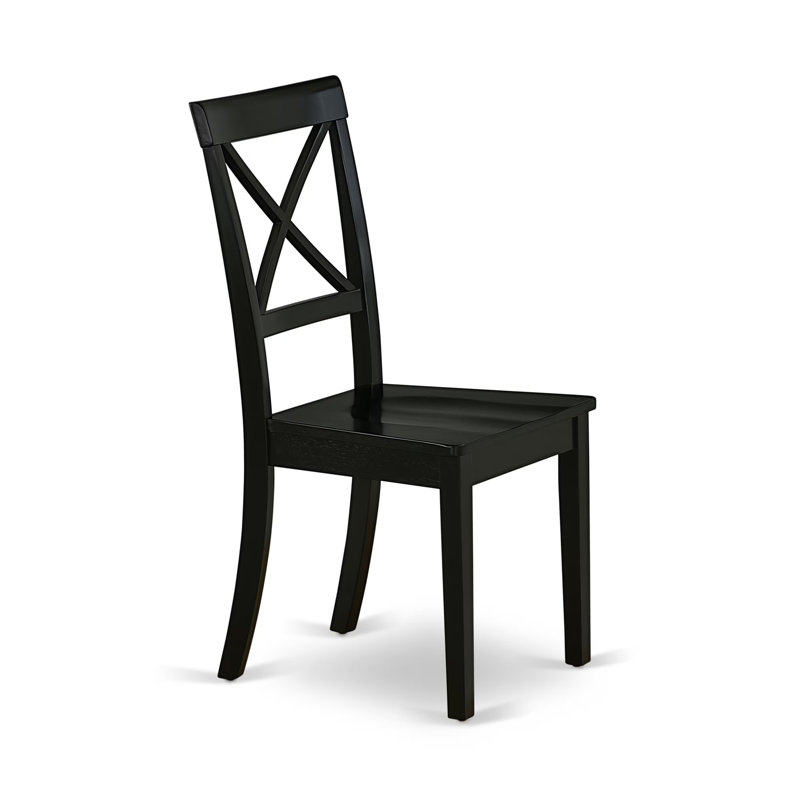 Boston Dining Room Chairs - Cross Back Solid Wood Seat Chairs, Set of 2, Black, Black
