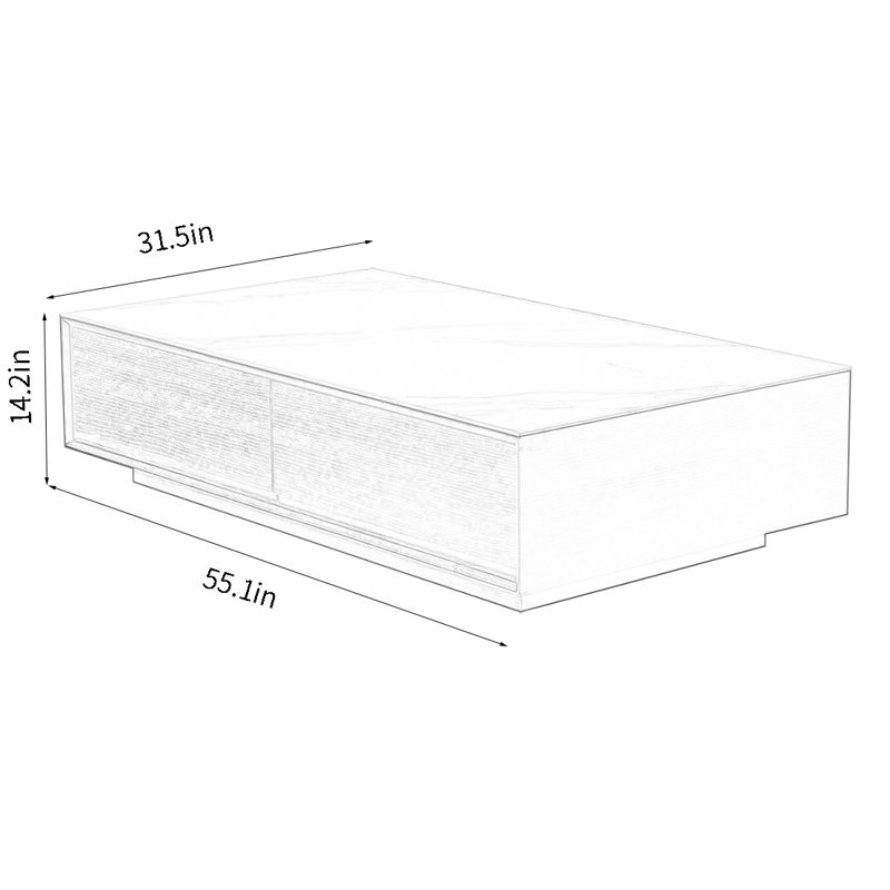 Table basse haut de gamme en bois massif, Blanc / noir, H 14,2 po x L 55,1 po x l 31,5 po