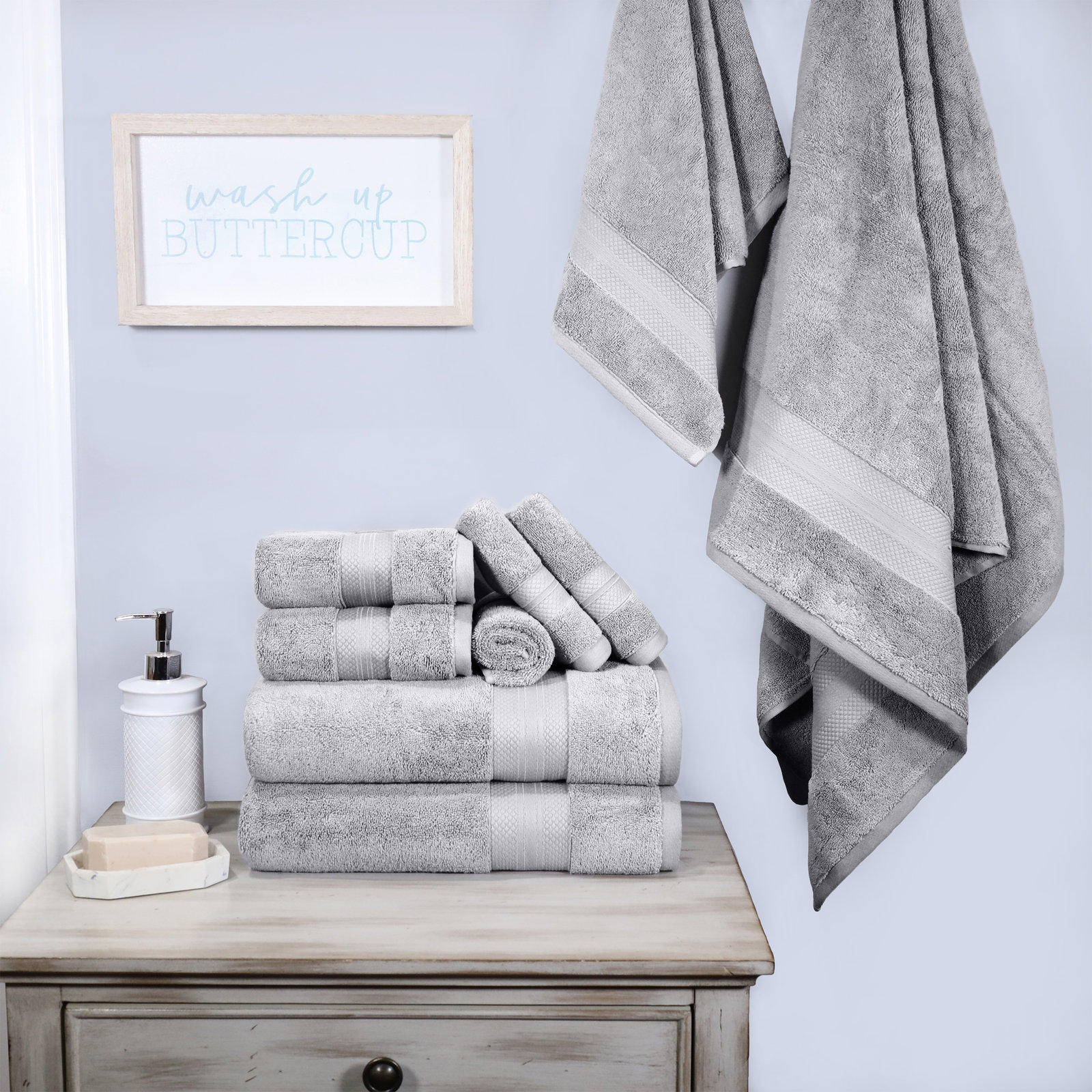 Finnian Ultra-Plush Heavyweight, 100% Turkish Towel Collection, Gray, 9 Piece Towel Set