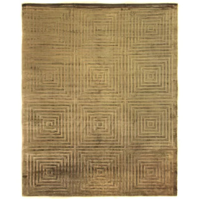 Dove Embossed Hand Loomed Wool Geometric Area Rug in Khaki