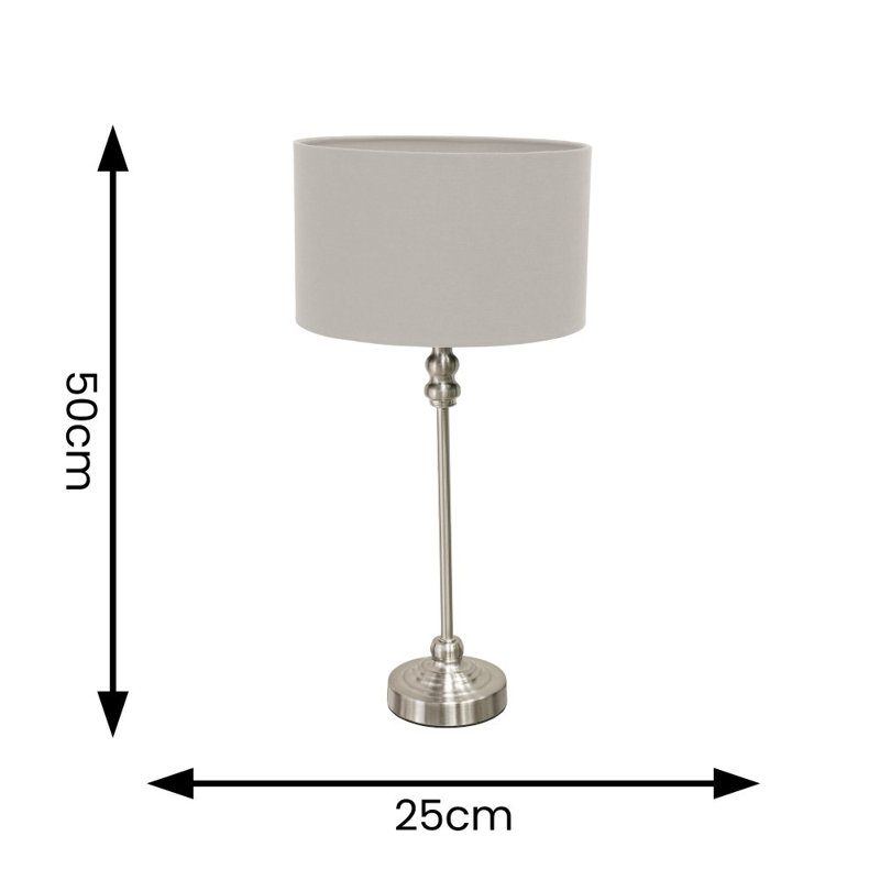 Saylorsburg Metal Table Lamp, Silver, No, Grey Fabric