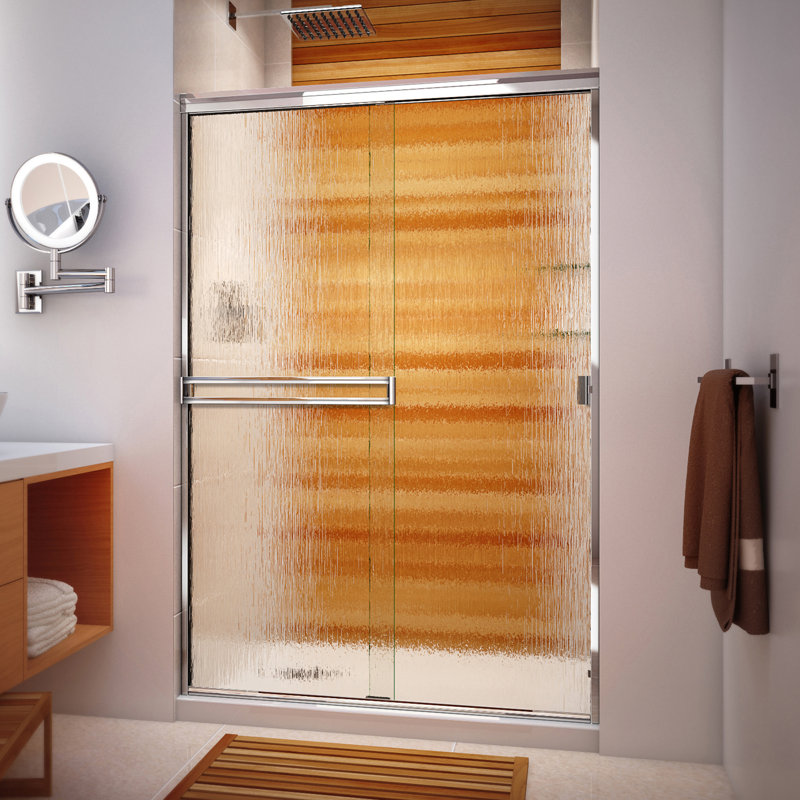 46" W x 70" H Bypass Semi-Frameless Shower Door, Rain, Polished Chrome