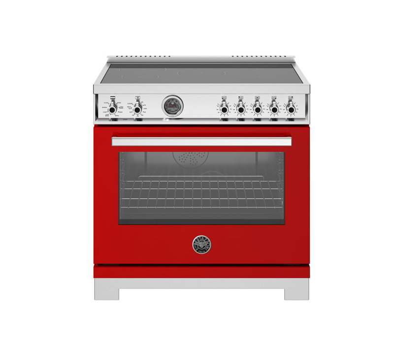 Professional Series Induction Range 36" - 5 Heating Zones + Cast-iron Griddle - Self-clean Oven, Red Gloss