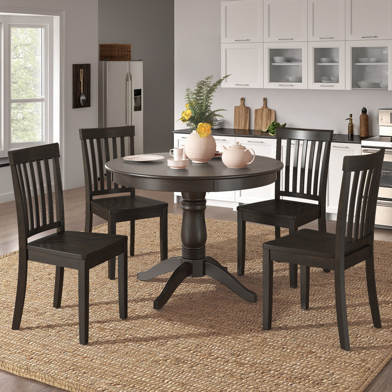 Alexa-Mae 4 - Person Solid Wood Top Pedestal Dining Set, Antique Black