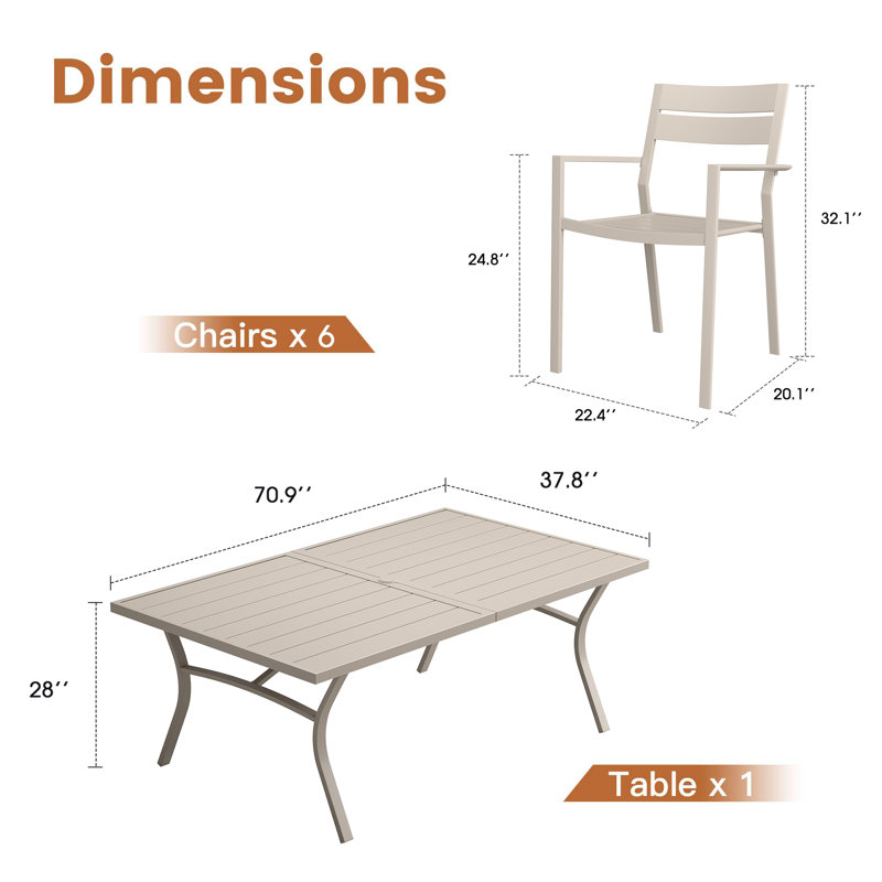 8-Person Patio Dining Set with 70.9" Rectangular Dining Table and 8 Stackable Dining Chairs, Beige