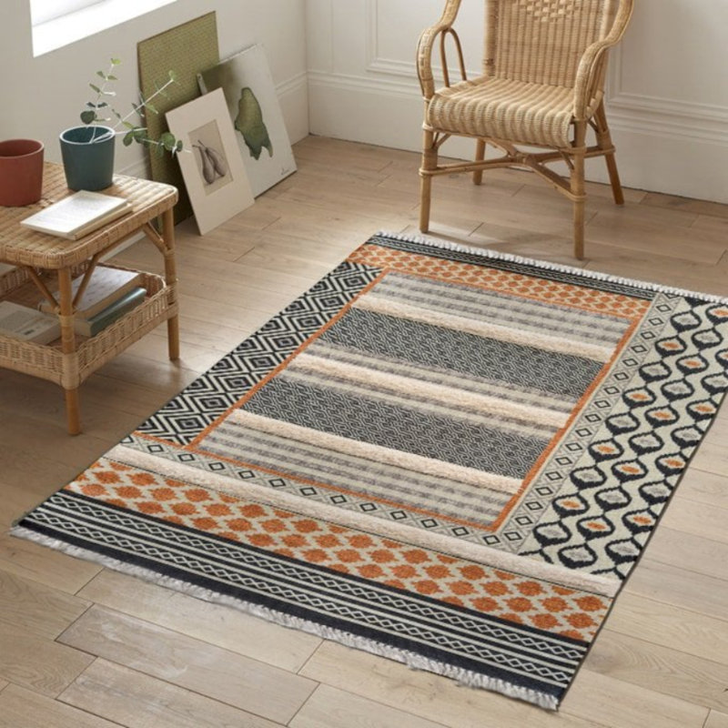 Tapis intérieur / extérieur en coton tissé à la machine Iyleen Argyle, Rectangle 2 pi 8 po x 5 pi