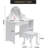 Lighted Mirror & Open Shelves Vanity Desk - Princess Makeup Table with Stool, Drawer & Pretend Toys, Wooden Dressing Table-1510543871
