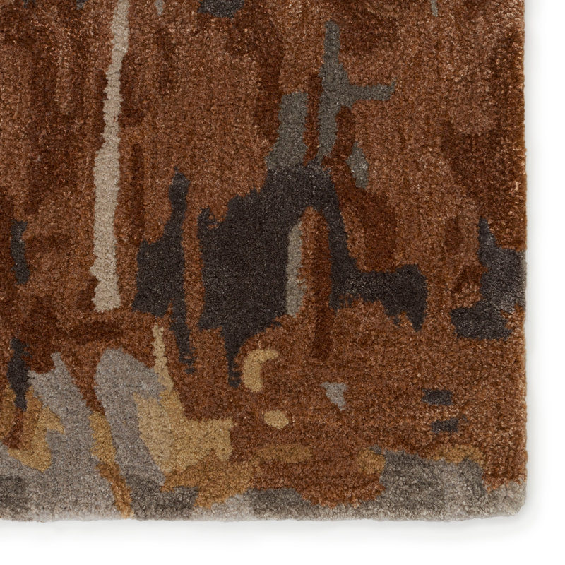Tapis gris / brun noué à la main Nyleah, Rectangle 10 pi x 14 pi