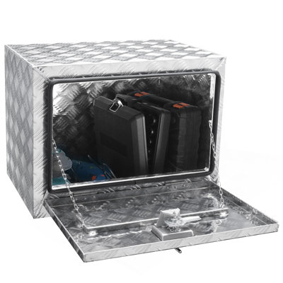 Underbody Truck Box, 24"×14"×16" Pickup Storage Box, Heavy Duty Aluminum Diamond Plate Tool Box With Lock And Keys, Waterproof Trailer Storage Box With T-Handle Latch For Truck, Van, Trailer