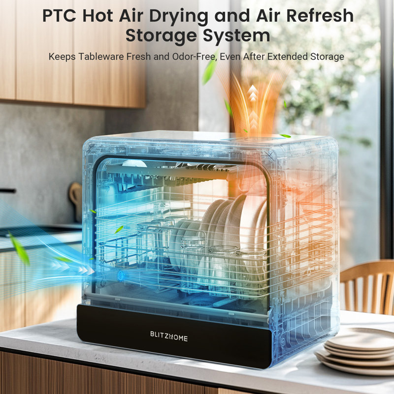Countertop Portable Mini Dishwasher, 9 Programs,167℉ High-Temp, Hot Air Drying, Air Refresh, 360° 3 Spray, 24H Timing, LED Light, 5.2L Built-In Water Tank For Apartments Rvs