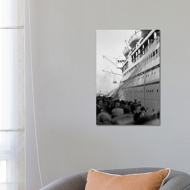 1930s Crowd Of People On Pier Wishing Bon Voyage To Sailing Traveling Passengers On Ocean Liner Cruise Ship - Wrapped Canvas Print