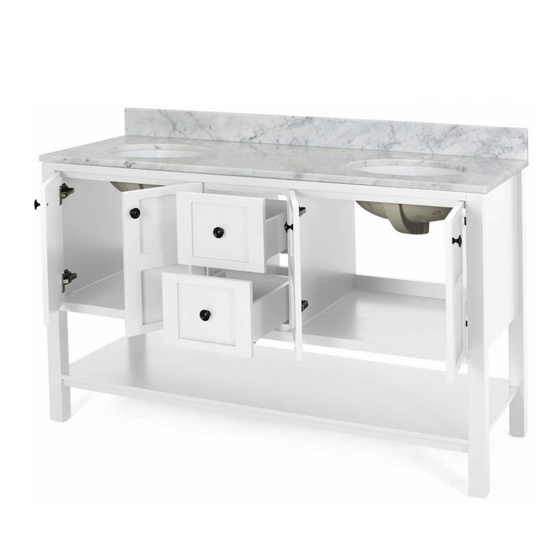 Meuble-lavabo double 61,01 avec comptoir, Blanc