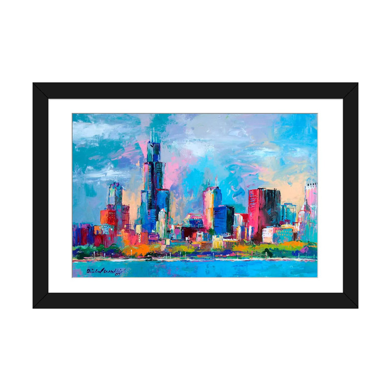 «Chicago 5» par Richard Wallich, reproduction d'art sur toile, H 16 po x l 24 po x P 1 po, Papier d'art encadré noir, Blanc