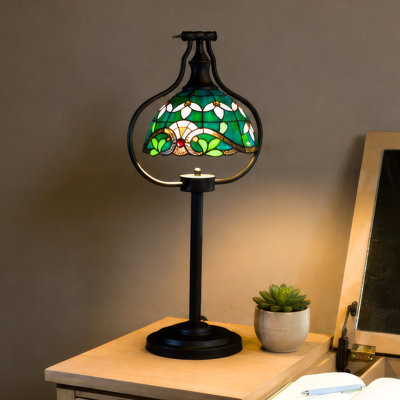 Lavish Home 25.5" Bell Shaped Style Tiffany Table Lamp with Handcrafted Stained Glass Shade and LED Bulb (Bronze)