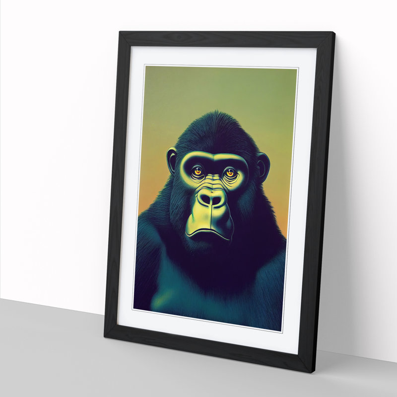 Bidhya Gorilla Portrait - Picture Frame Print, Black, 64cm H x 46cm W