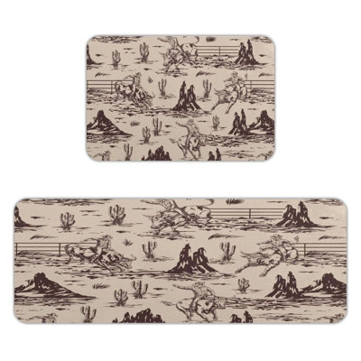 Tapis de cuisine Western Cowboy Rodeo, ensemble de 2 pièces en flanelle antidérapante pour la chambre à coucher et la cuisine