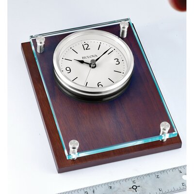 Modern Analog Wood Quartz Tabletop Clock in Brown/White -  Bulova, B1712