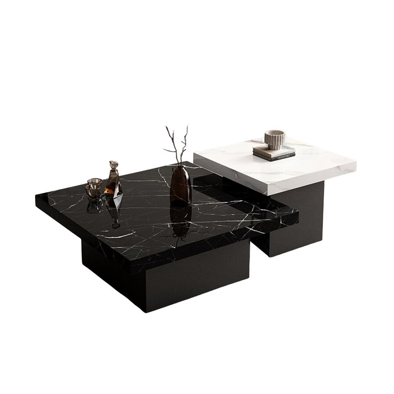 Ensemble de tables basses en granit italien, H 15,7 po x L 47,2 po x l 47,2 po, Noir / blanc