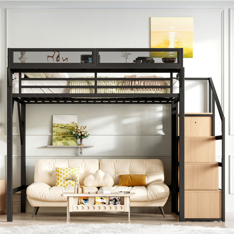 Maximized Storage Metal Loft Bed With Usb And Led Features For Modern Teen Living